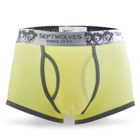 SEPTWOLVES 七匹狼 男士内裤男平角裤棉质透气男式四角裤高弹力运动短裤青年男生裤头 1条装 D7003 浅黄 L