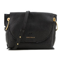 COCCINELLE 可奇奈尔 Essentielle 系列 E1CC0150201001 女士黑色翻盖荔枝纹皮革单肩斜挎包