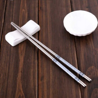 青花瓷筷子金属防滑防烫不锈钢筷子5双装