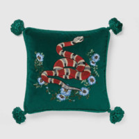 GUCCI 古驰 珊瑚蛇图案刺绣天鹅绒靠垫