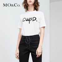 MOCO白色字母chic短袖休闲圆领t恤时尚体桖女2018新款紧身显瘦