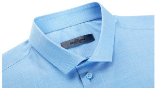 SEVEN 柒牌 衬衫商务休闲短袖衬衫浅蓝衬衣青年男士上班工作服 114A30070