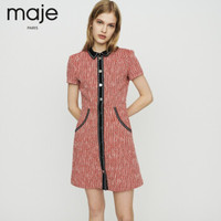 maje 新款女装 粗花呢短袖衬衫式连衣裙E19RENATI 红色 38