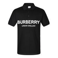 BURBERRY 博柏利 男士黑色棉质徽标印花珠地网眼布POLO衫 80094971 XL