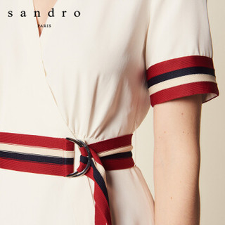 sandro 新款女装条纹边饰系带扣连衣裙R20665E