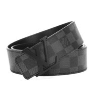 LOUIS VUITTON 路易威登 LV皮带男 Damier帆布腰带男士棕色黑色  M9808 95