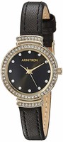 Armitron 女式 75/5491BKGPBK 施华洛世奇水晶点缀金色和黑色皮革表带手表
