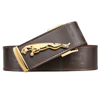 V.V.Brown 双面头层牛皮奢侈品腰带男士皮带男真皮正品豹子头板扣休闲裤腰带 VLV198071-6# 棕色金扣【礼盒装】