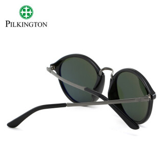 PILKINGTON 皮尔金顿 英国太阳镜男女款时尚复古圆框墨镜钛合金驾驶司机玻璃偏光镜PK0481 C251-黑色-枪色-绿片背AR