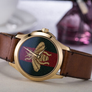 GUCCI 古驰 YA126451 通用石英手表 38mm 多色 棕色 皮革