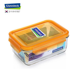 glasslock韩国进口耐热钢化玻璃饭盒冰箱冷冻微波炉大容量保鲜盒 400ml长黄