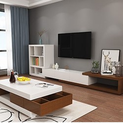 A家家具 简约拼色可伸缩 茶几+电视柜组合