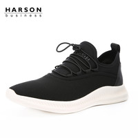 Harson/哈森2019春季织物男鞋低跟圆头黑色年轻运动休闲鞋MS83126