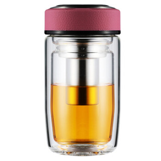 万象（WANXIANG）玻璃杯 V65 260ML双层耐热创意玻璃杯 商务男女士带滤网水杯 时尚便携圆肚杯 粉色