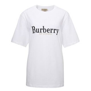 BURBERRY 巴宝莉 女士白色棉质典藏黑色绣标短袖T恤