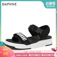 Daphne/达芙妮夏季套脚拼色魔术贴中性休闲平底凉鞋女