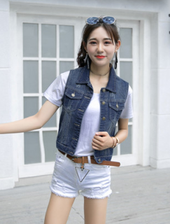 曼如芬 韩版时尚百搭短款牛仔马甲女背心坎肩外套 LGJD263