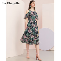 La Chapelle/拉夏贝尔 印花雪纺连衣裙夏季2019新款女装中长款a字裙子仙 *2件