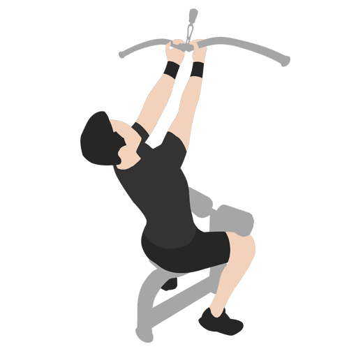 a—正手宽握器械高位下拉,完成控制,全程移动,身体不要过多向后倾斜