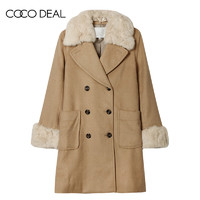 COCO DEAL日系女装可拆卸毛领中长款双排扣大衣外套37919125