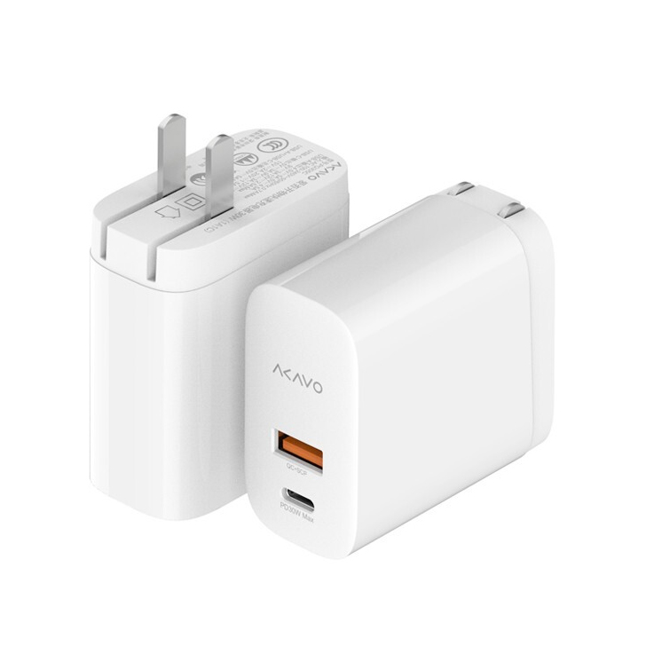 akavo爱否开物usb双口充电器30w1a1c