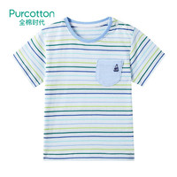 全棉时代蓝绿彩条幼儿男款针织色织短袖T恤90/52  1件装