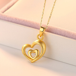 商品蓓影 黄金项链足金心心相印套链 黄金吊坠心爱项链心形锁骨链求婚