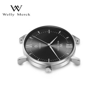 威利默克(welly merck)WM手表 Conqueror系列瑞士机械表 商务时尚轻奢男表 WM011M 黑盘银边钢带