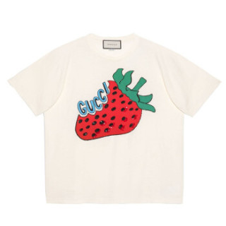 GUCCI 古奇 女士T恤圆领亮片刺绣Gucci草莓印花Oversize造型 539081 XJA2J 7136