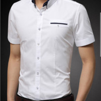 YUZHAOLIN 俞兆林 短袖衬衫男士商务休闲纯色短袖衬衣 5037-2306