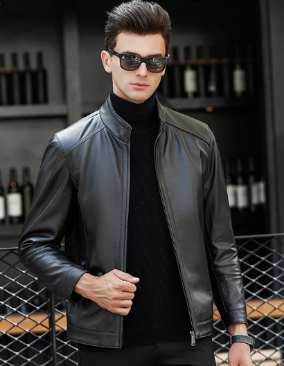 恒源祥 立领时尚男士外套绵羊皮夹克 HY1008802