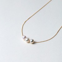 历史低价、银联专享：Maria 6mm 阿古屋海水珍珠 18K金项链 3颗珠 42cm 