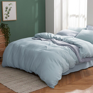 大朴（DAPU）套件 天然亚麻棉纯色四件套 亚麻棉混纺件套 床单被套 烟灰蓝 1.8米床 220*240cm