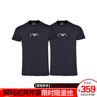 全球购阿玛尼ARMANI男装短袖T恤圆领上衣男士打底衫2件装 黑色 170/90 M