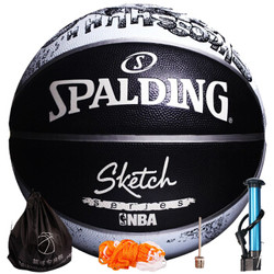SPALDING 斯伯丁 橡胶篮球NBA素描系列室外7号蓝球83-534Y