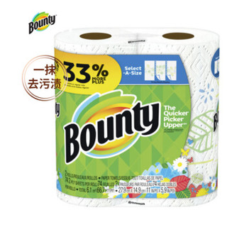 加拿大进口 Bounty帮庭超能吸厨房纸巾 大卷印花双层 易吸水 优质木浆 74段*2卷/包