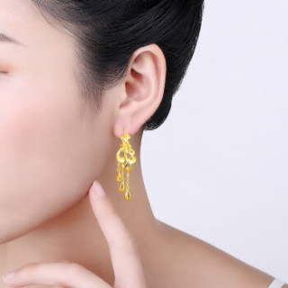 梦金园 btes001 黄金耳饰 999足金凤凰耳坠耳勾婚嫁婚庆首饰女