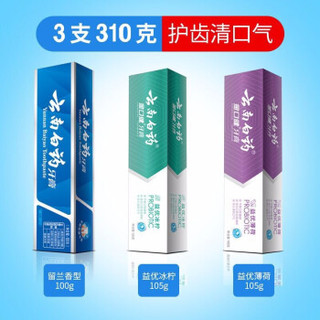 云南白药 牙膏套装（留兰香型100g+益优冰柠105g+益优薄荷105g+赠 牙刷*1支）