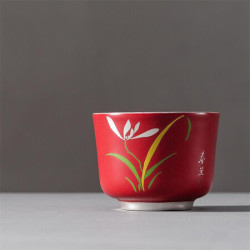 AlfunBel 艾芳贝儿 内镶银陶瓷茶杯 春兰 100ml
