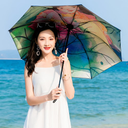羚羊早安 原创插画防紫外线黑胶晴雨伞