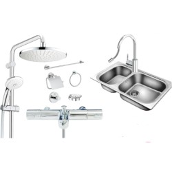 GROHE 高仪 恒温花洒+双水槽+龙头+五金件 卫浴套装