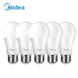 美的(Midea) LED节能灯泡 球泡 9W E27大螺口 3000K 暖白色 五只装