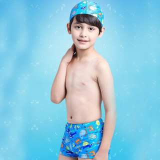 宜肤 儿童泳衣男童平角泳裤游泳衣带帽套装 浅蓝 XL       1508 (XL、莱卡、分体)