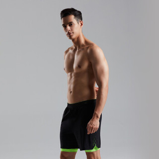 SPEEDO 速比涛 男子 2合1两用沙滩裤泳裤黑/绿色M          811754C712 (黑/绿、M、其它、分体)