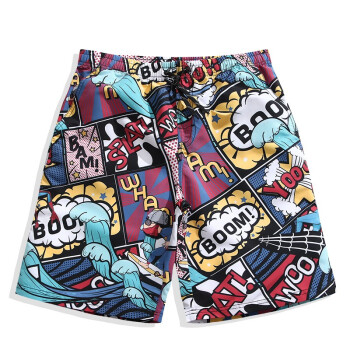 速浪 短裤沙滩裤男温泉裤宽松速干潮大码印花泳裤休闲五分海边度假情侣 冲浪英雄【男士内衬款】 L       S18SP031ML01 (冲浪英雄、 L、聚酯纤维、分体)