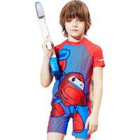 KAWASAKI 川崎 儿童泳衣男童泳裤泳镜套装男孩大中小童泳衣连体套装 高铁侠三件套K-013 红色 XL K-013 (红色、 XL、锦纶、连体)