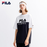 FILA 斐乐官方 女子短袖T恤 2019夏新款运动休闲宽松短袖衫女短T RD宝蓝-NV 165/84A/M