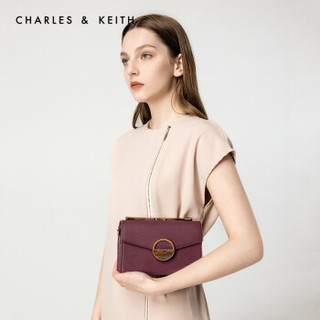 CHARLES&KEITH女包CK2-20780992-1半圆彩石扣饰女士单肩斜挎包 深紫红色 S