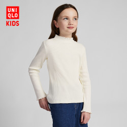 0点:童装/女童 罗纹荷叶边高领T恤(长袖) 418635 优衣库UNIQLO