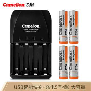 飞狮（Camelion）BC-0905A 4槽智能快充套装 5号/7号电池通用配4节2700毫安5号充电电池 鼠标/麦克风/玩具 *2件